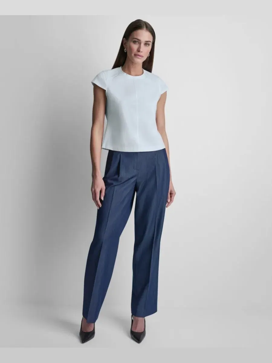 Женская трикотажная блузка City Ponte с короткими рукавами Dkny — изображение 6 из 7, светлый синий