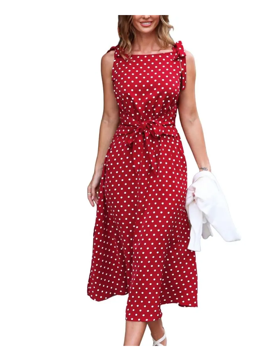 Женское пляжное платье макси Forever Classic в горошек Cupshe — изображение 1 из 3, красный