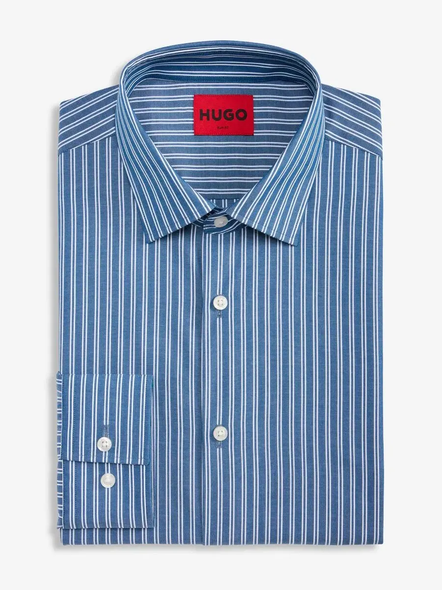 Длинный рукав, классический воротник, рубашка Kenno Slim-Fit Hugo Boss — изображение 4 из 6, синий