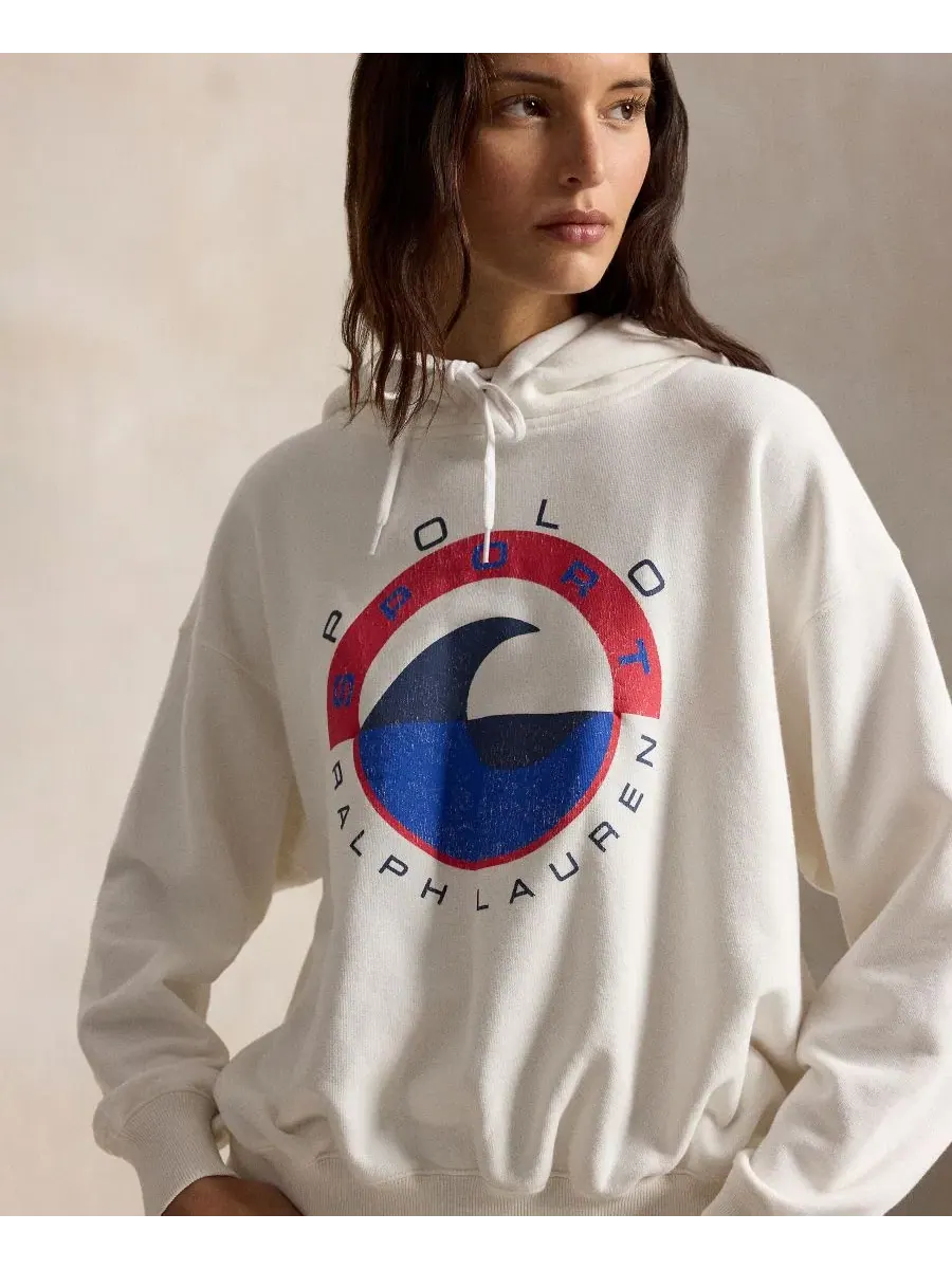 Женская толстовка с длинными рукавами и капюшоном на шнуровке Polo Ralph Lauren — изображение 4 из 5, белый