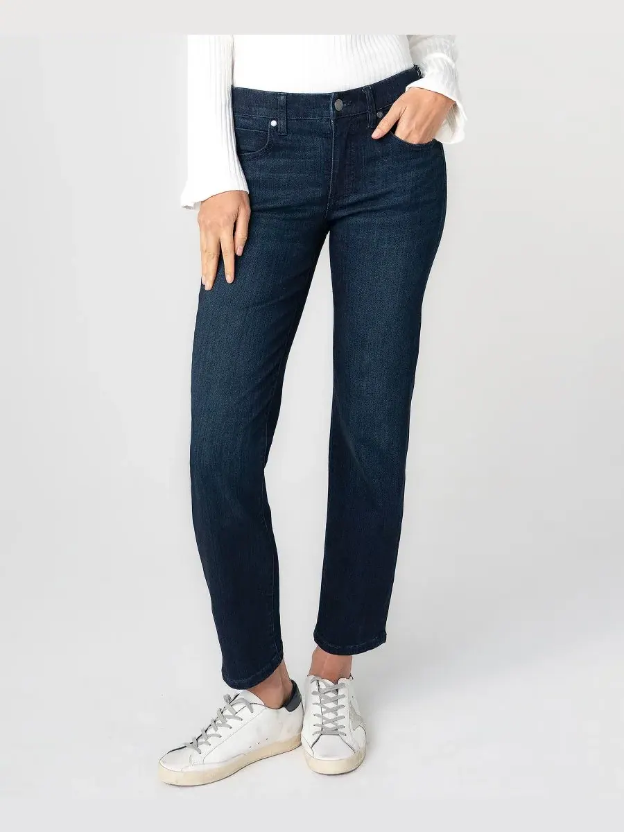 Джинсы прямого кроя с низкой посадкой и эластичным поясом Petite Low-Rise Comfort Waist — изображение 1 из 5, синий