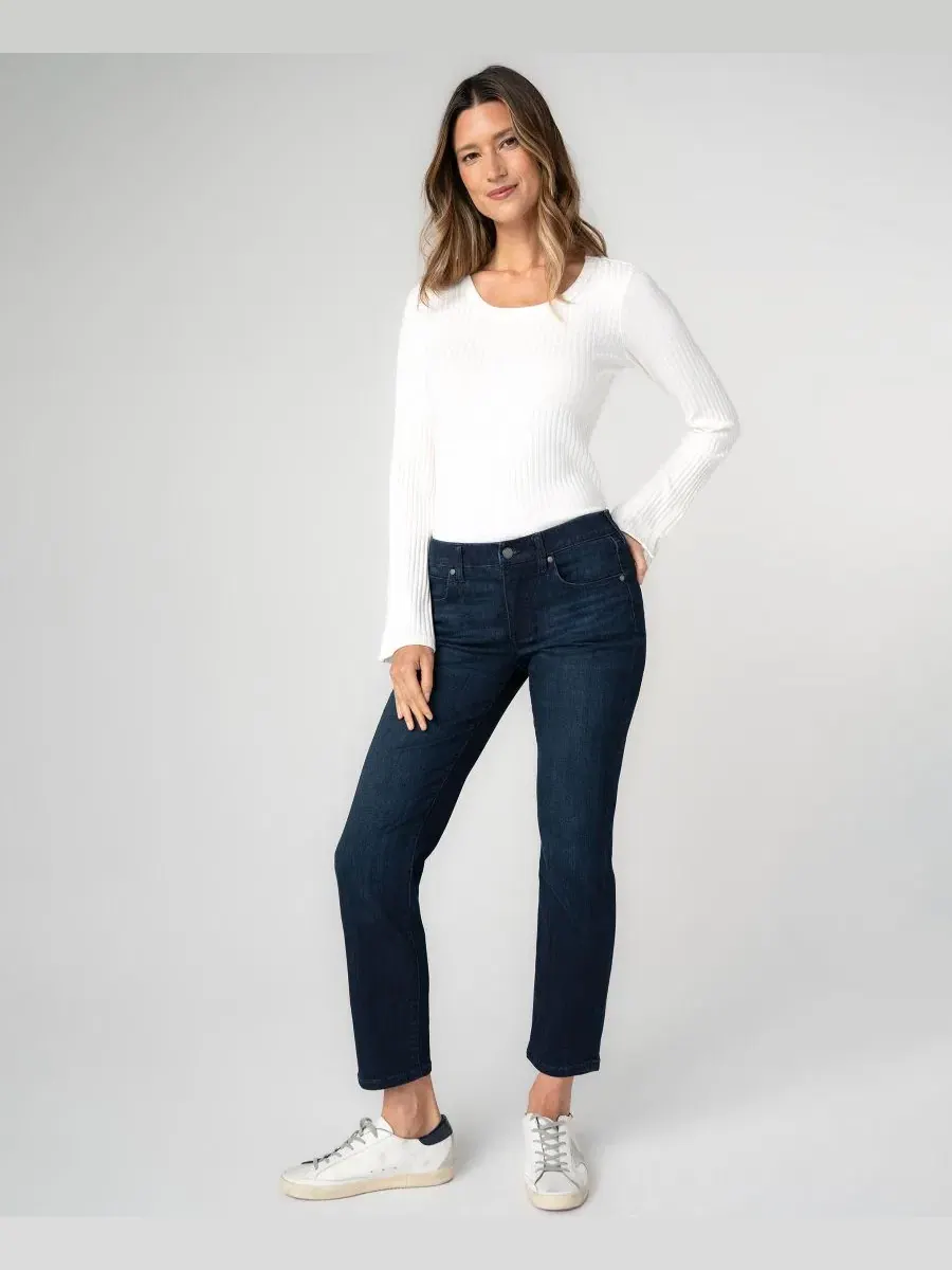Джинсы прямого кроя с низкой посадкой и эластичным поясом Petite Low-Rise Comfort Waist — изображение 2 из 5, синий