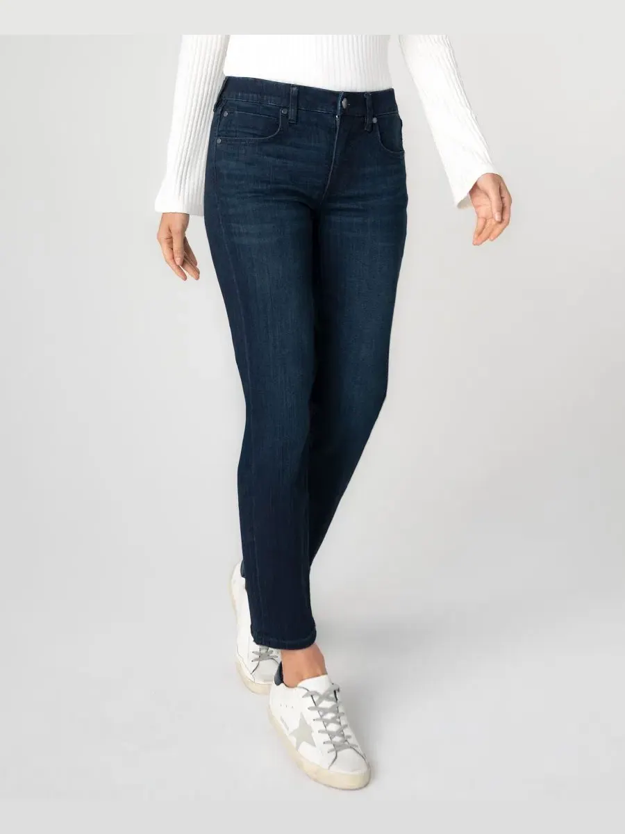 Джинсы прямого кроя с низкой посадкой и эластичным поясом Petite Low-Rise Comfort Waist — изображение 3 из 5, синий