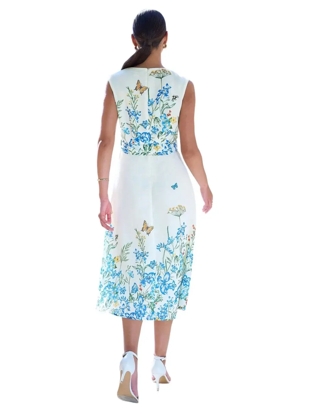 Платье-миди с принтом Butterfly Print Midi Wrap Dress Yumi — изображение 2 из 8, белый
