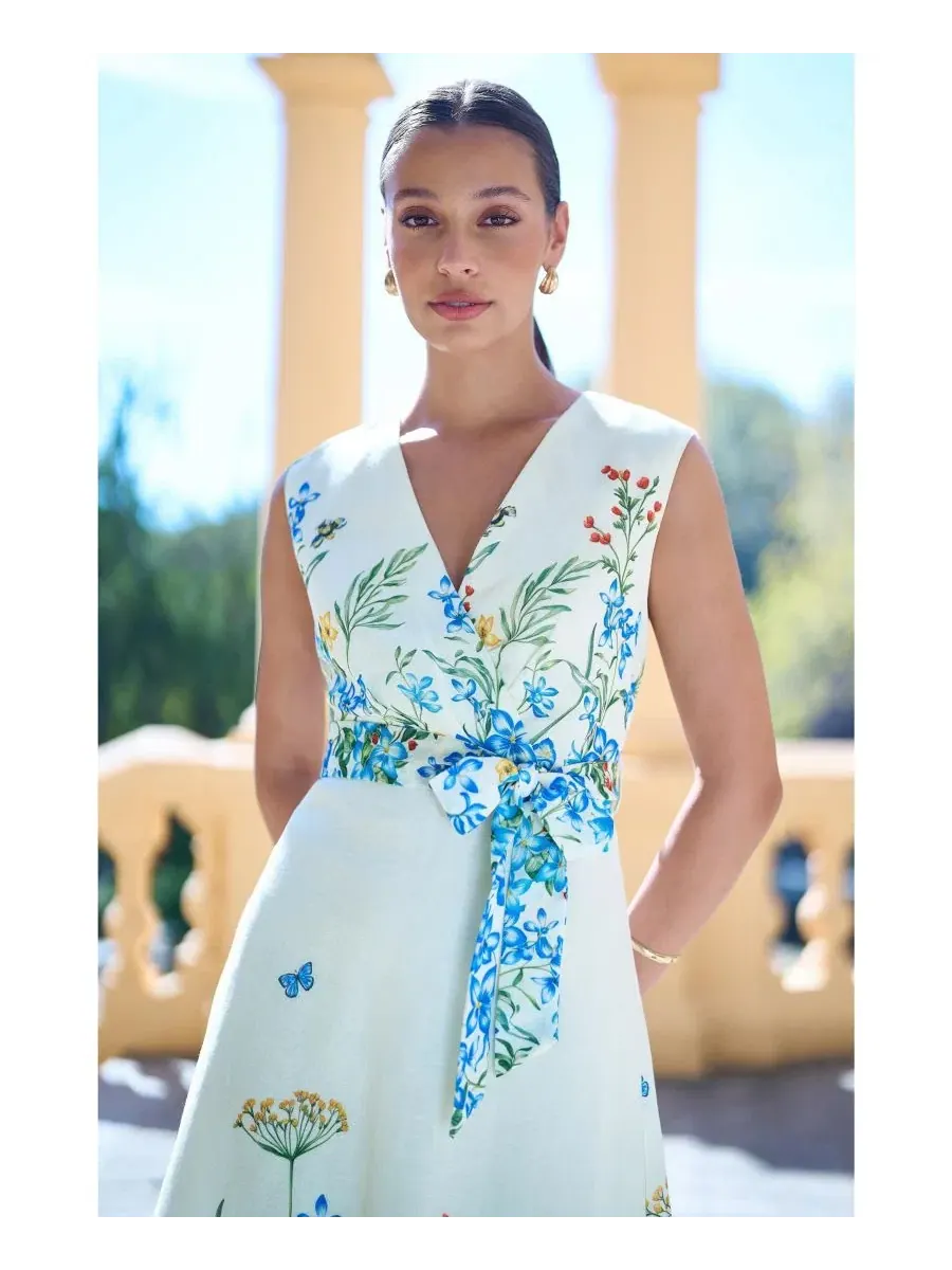 Платье-миди с принтом Butterfly Print Midi Wrap Dress Yumi — изображение 5 из 8, белый