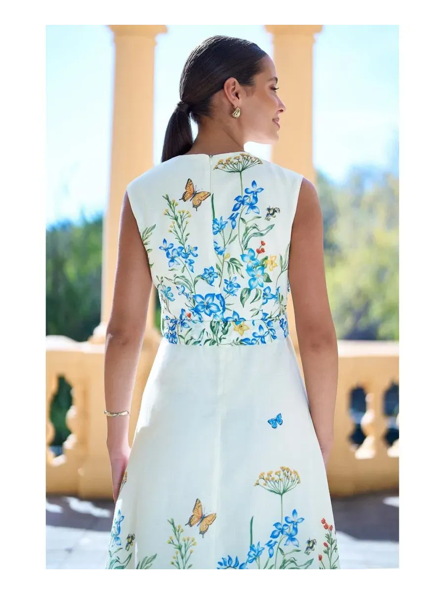 Платье-миди с принтом Butterfly Print Midi Wrap Dress Yumi — изображение 6 из 8, белый