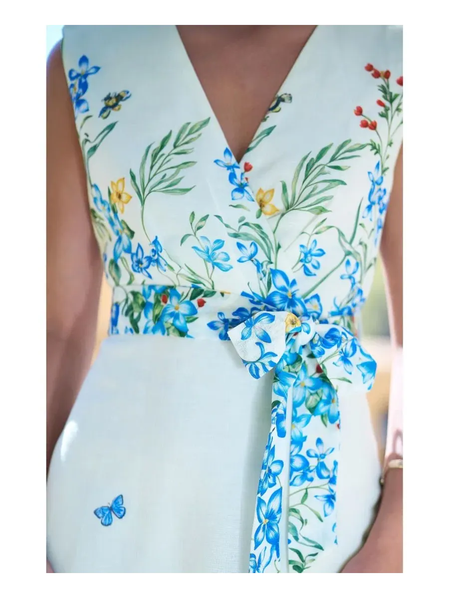 Платье-миди с принтом Butterfly Print Midi Wrap Dress Yumi — изображение 8 из 8, белый