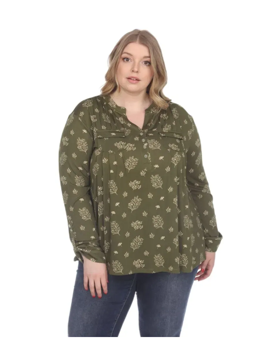 Блуза с принтом Plus Size с длинным рукавом White Mark