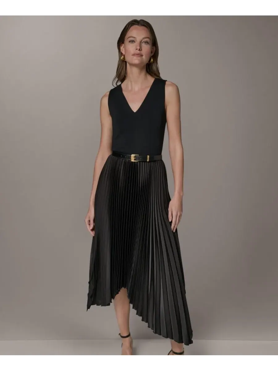 Платье с V-образным вырезом без рукавов Donna Karan New York — изображение 1 из 5, черный
