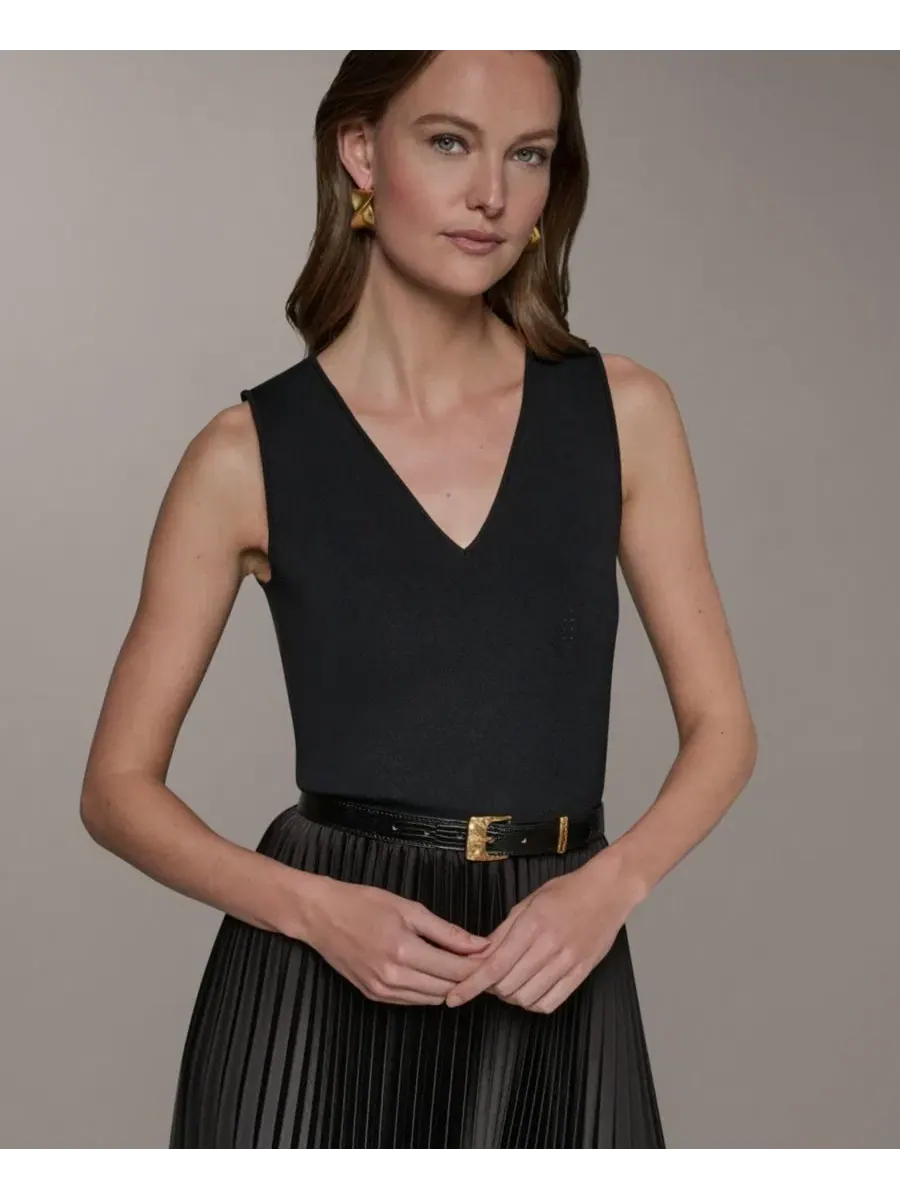 Платье с V-образным вырезом без рукавов Donna Karan New York — изображение 4 из 5, черный
