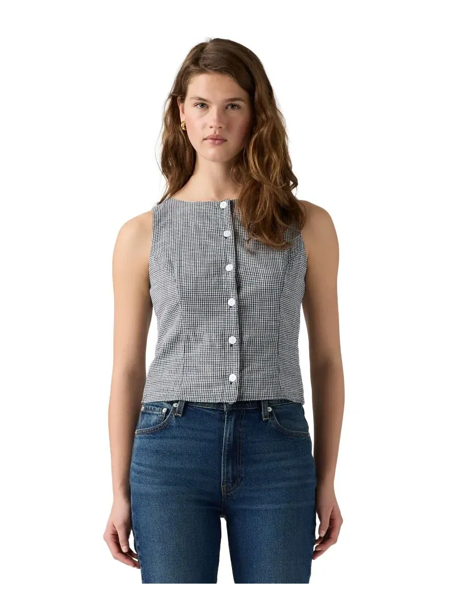 Топ без рукавов с высоким вырезом Pippa Levi's, Ceicil Even Micro Check Peacoat — изображение 2 из 4