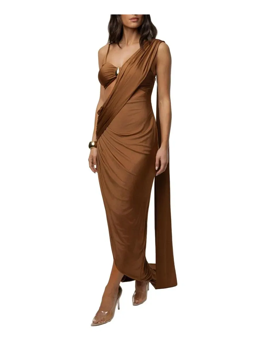 Платье-макси с драпировкой Love And Legacy Draped JLUXLABEL — изображение 8 из 8, бежевый