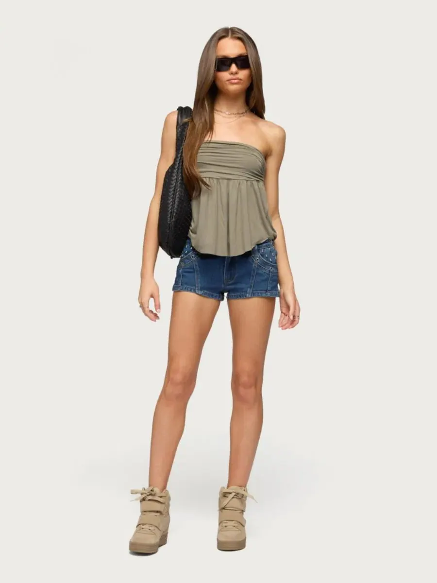 Топ на бретелях с драпировкой и вырезом Bowey Draped Cutout Edikted — изображение 5 из 5, оливковый