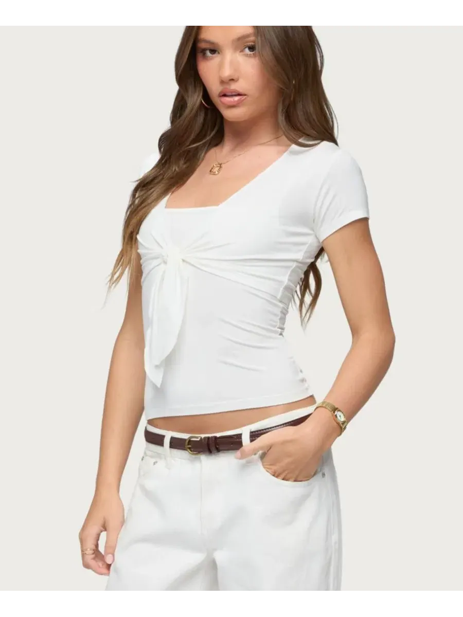 Топ с завязкой спереди Malka Two Piece Tie Front Top Edikted — изображение 4 из 5, белый