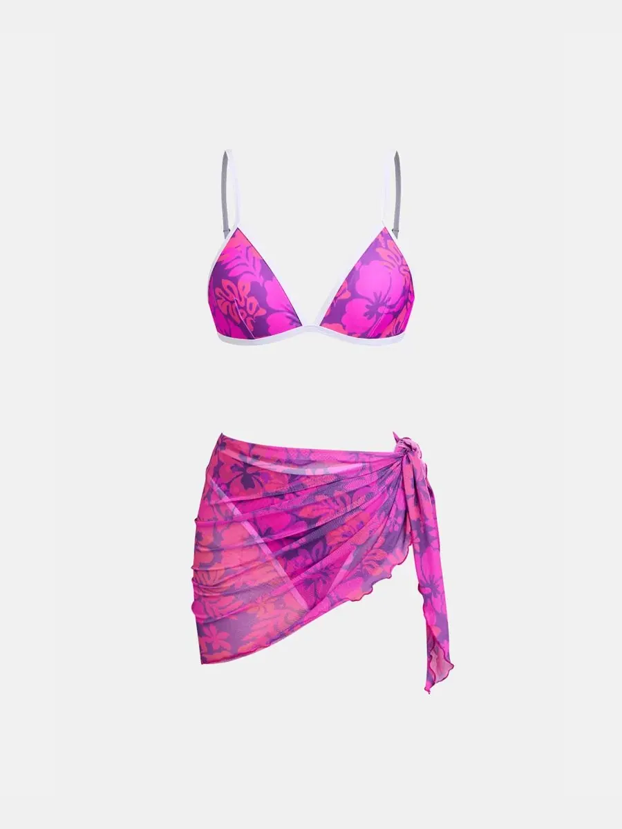 Женский комплект бикини с саронгом Aloha Bliss Floral Cupshe — изображение 4 из 5, фиолетовый