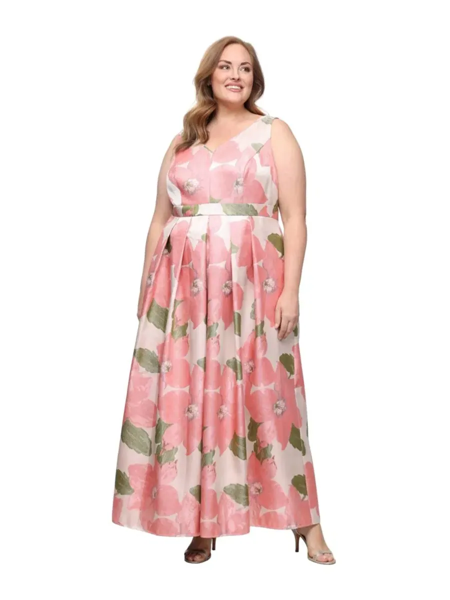 Платье-трапеция без рукавов с V-образным вырезом, модель Plus Size V-Neck Sleeveless A-Line Ball
