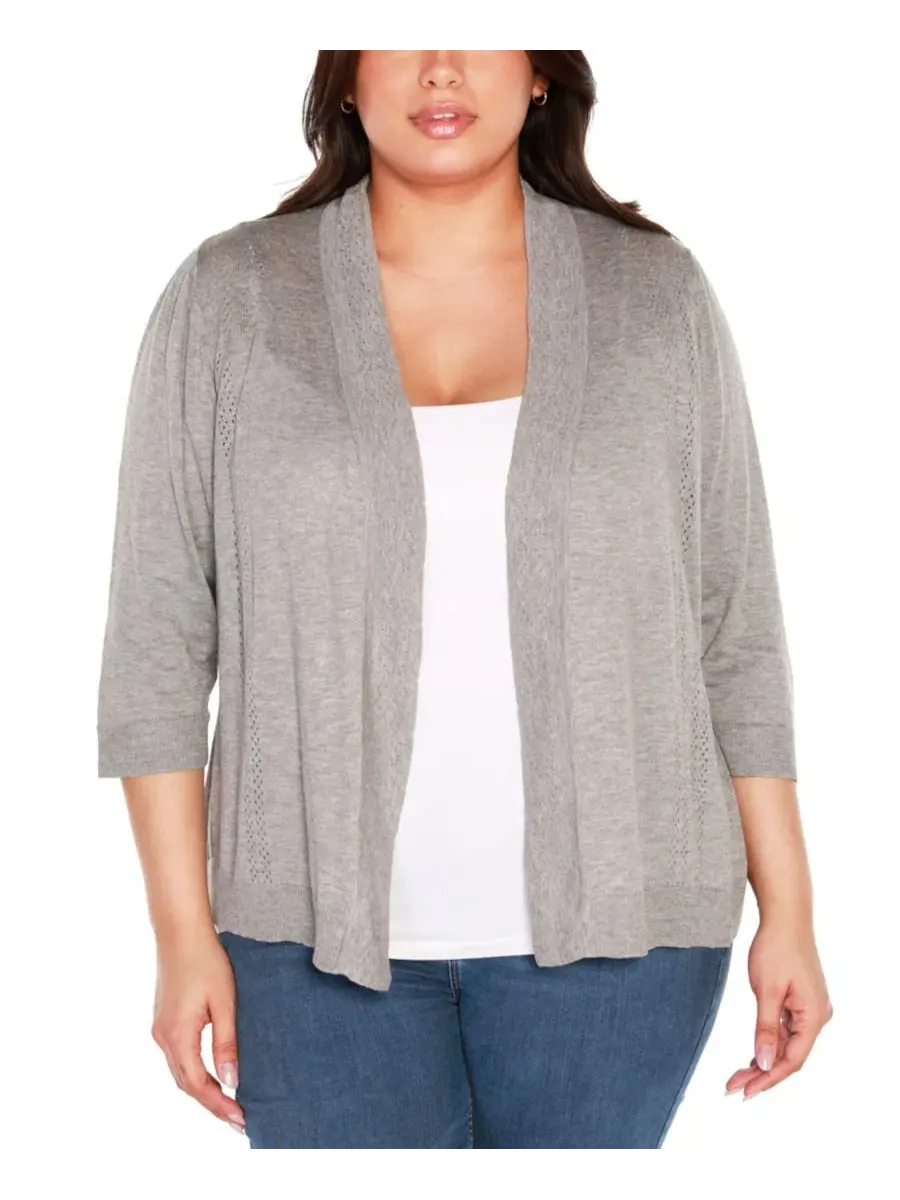 Кардиган женский плюс сайз с открытым передом и рукавом 3/4, модель Pointelle 3/4-Sleeve Open-Front — изображение 1 из 3