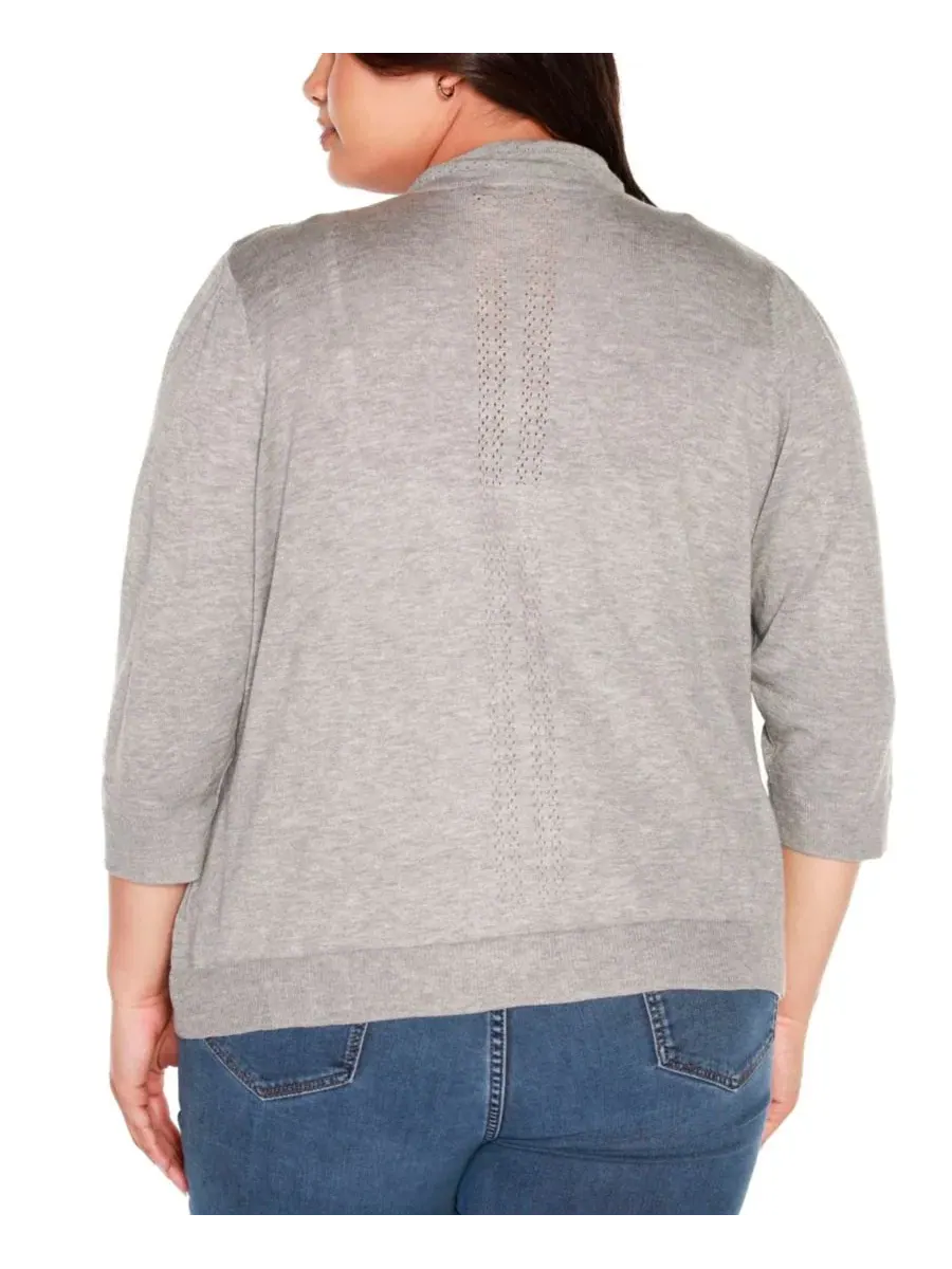 Кардиган женский плюс сайз с открытым передом и рукавом 3/4, модель Pointelle 3/4-Sleeve Open-Front — изображение 3 из 3