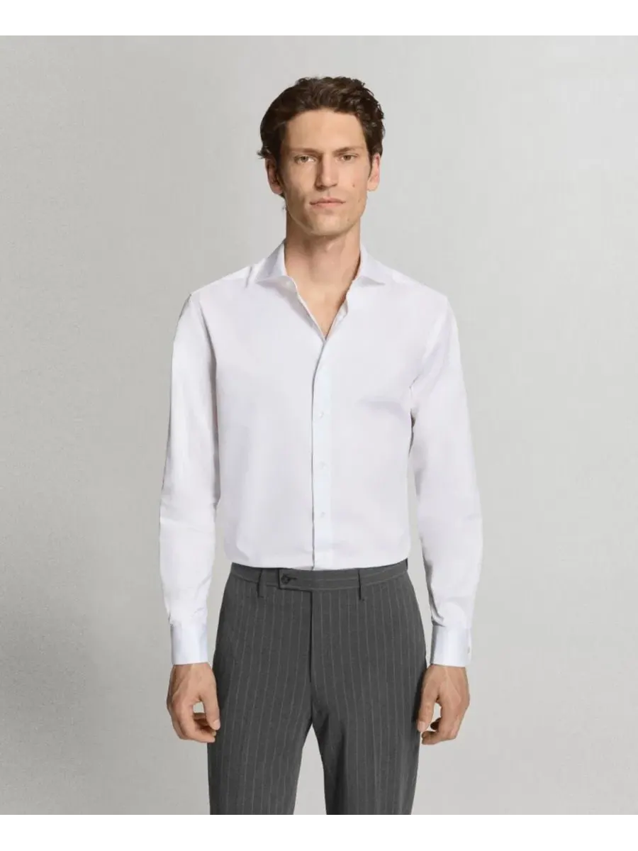 Мужская рубашка из хлопка с длинным рукавом, Slim Fit MANGO — изображение 1 из 8, белый