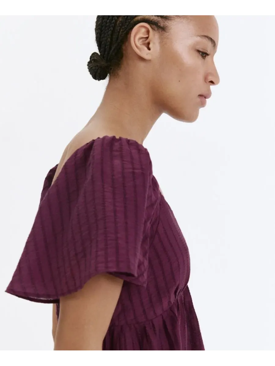 Платье миди с текстурой и сборками, модель Gathered Detail MANGO — изображение 7 из 18, темный красный