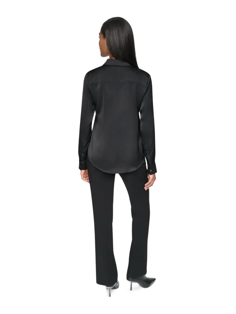 Блузка с длинным рукавом Petite Satin Front-Button Long-Sleeve Top DKNY — изображение 5 из 6, черный