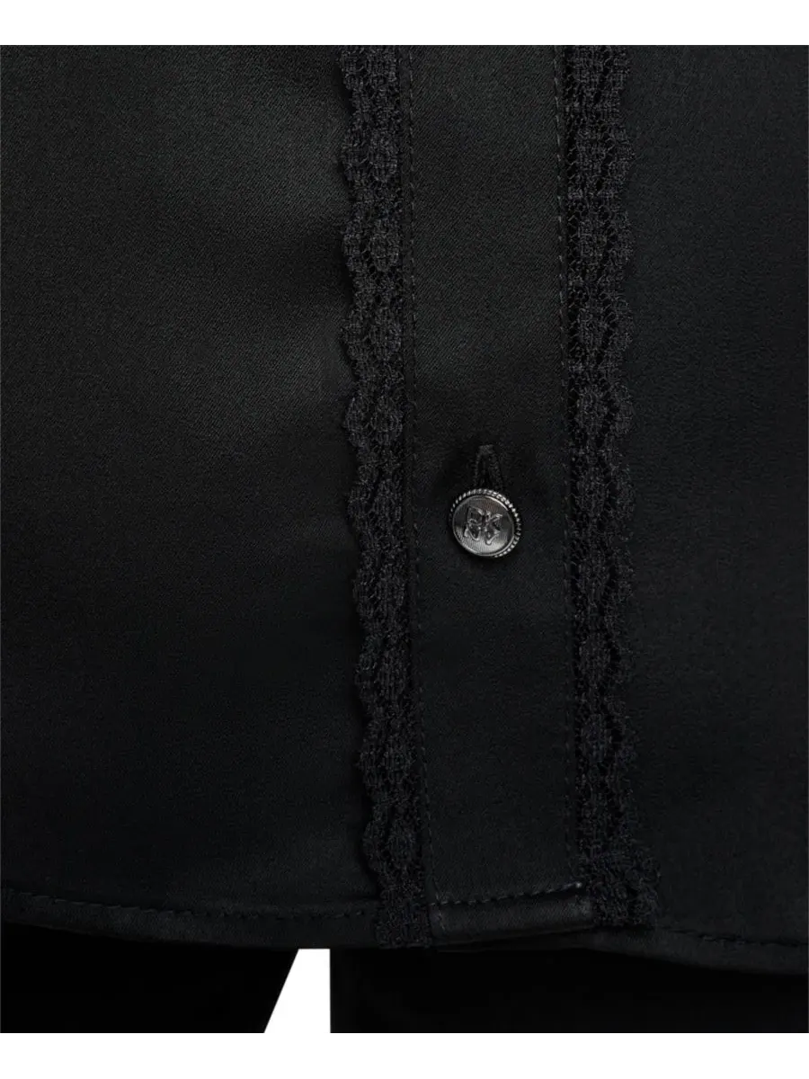 Блузка с длинным рукавом Petite Satin Front-Button Long-Sleeve Top DKNY — изображение 6 из 6, черный