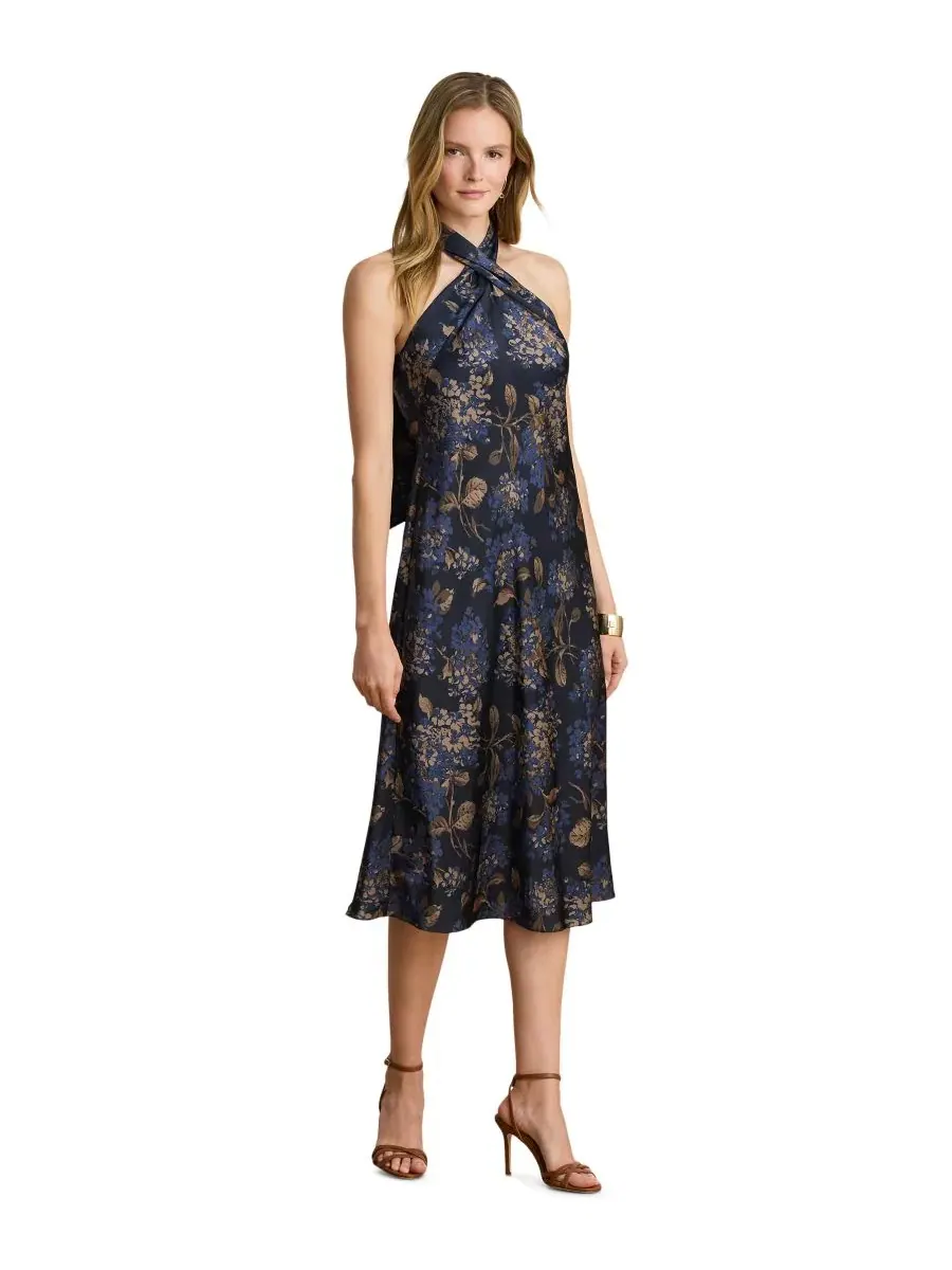 Платье-комбинация с галстуком-завязкой и принтом Hydrangea Lauren Ralph Lauren