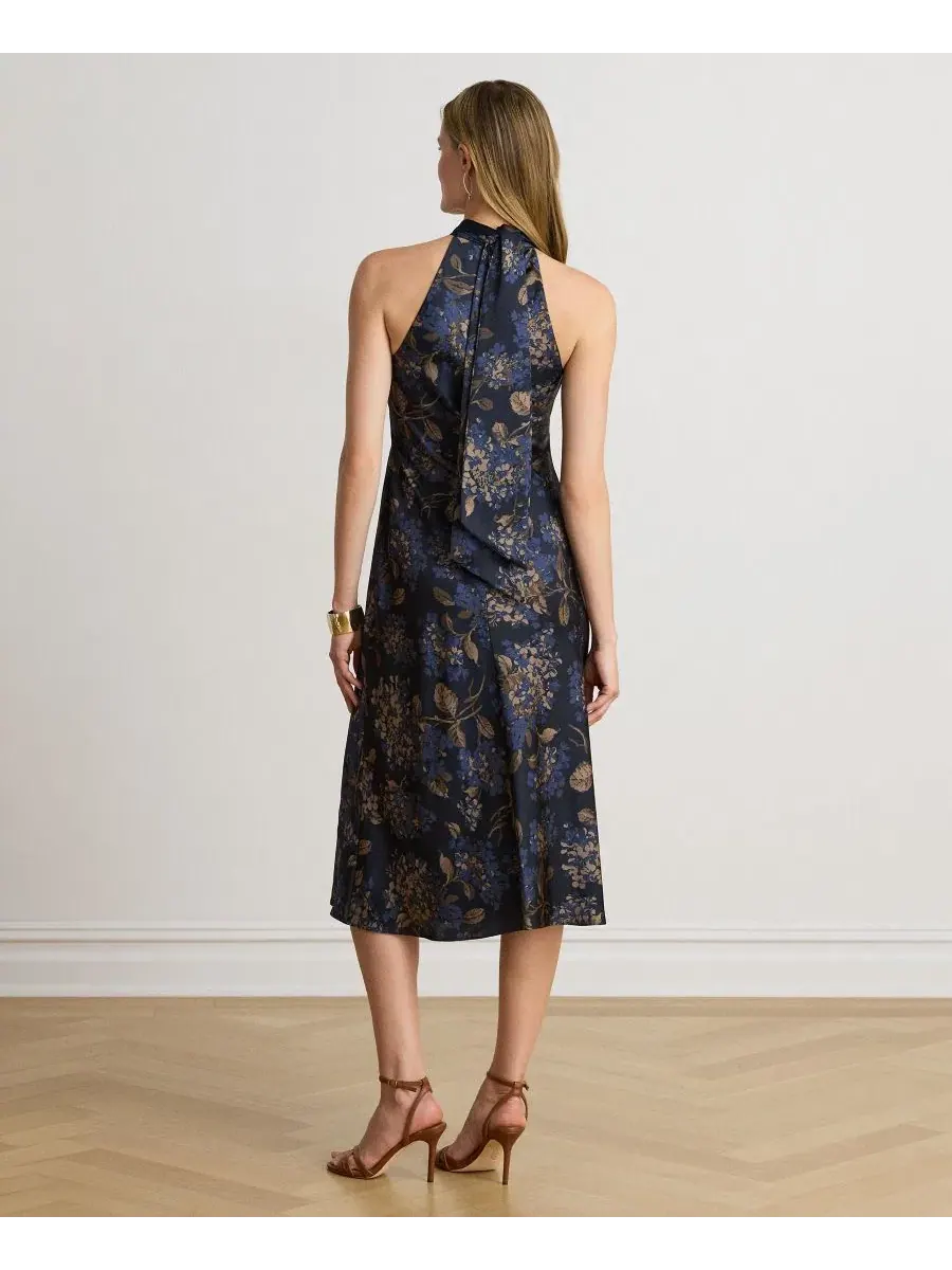 Платье-комбинация с галстуком-завязкой и принтом Hydrangea Lauren Ralph Lauren — изображение 4 из 5, темно-синий мульти