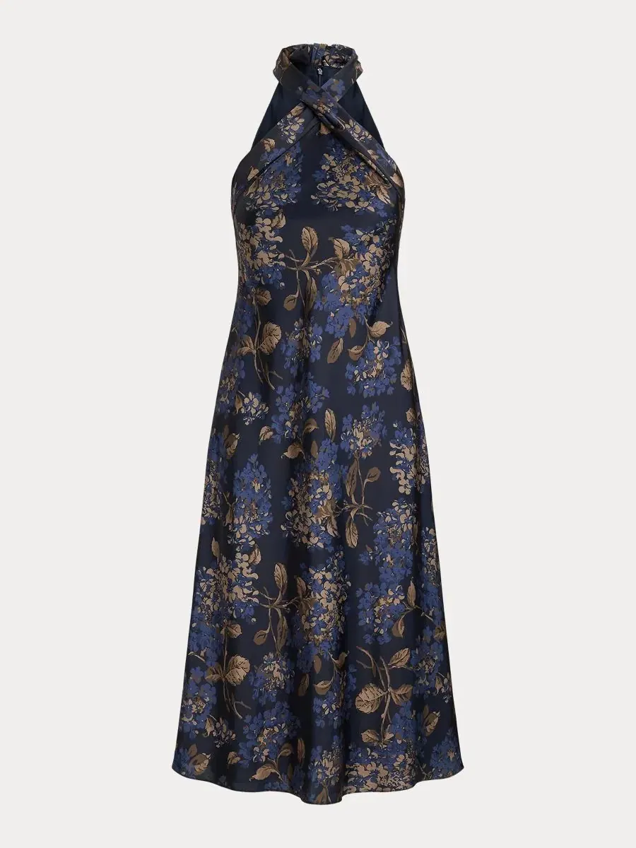 Платье-комбинация с галстуком-завязкой и принтом Hydrangea Lauren Ralph Lauren — изображение 5 из 5, темно-синий мульти