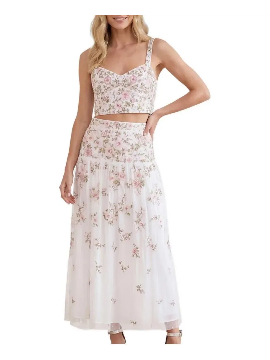 Топ с вышивкой Eden Rose Sweetheart Crop Top Needle & Thread — изображение 3 из 6, белый/мульти