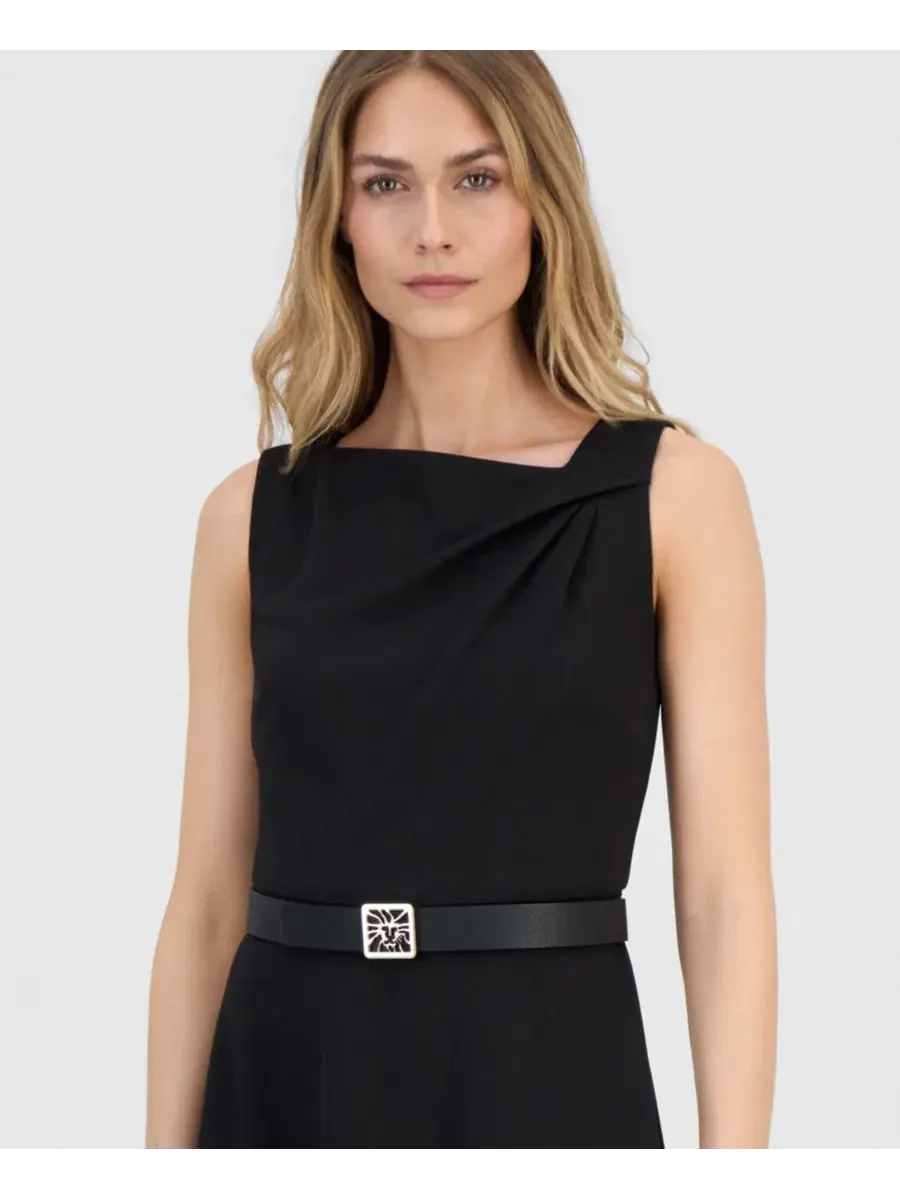Платье миди без рукавов с асимметричным вырезом и поясом Anne Klein — изображение 4 из 5, черный