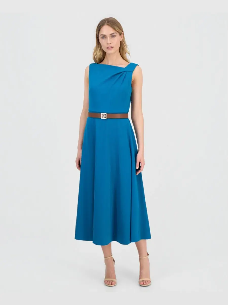 Платье миди с асимметричным вырезом и поясом Anne Klein — изображение 1 из 3, бирюзовый