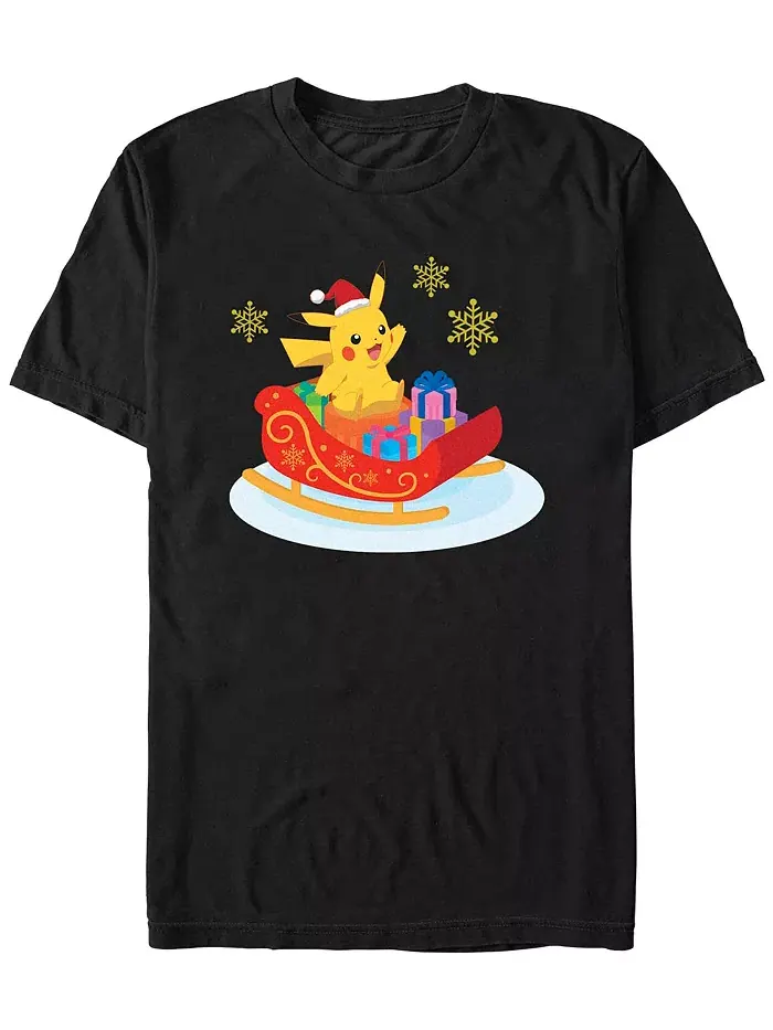 Мужская футболка с коротким рукавом Pokemon Christmas Ride Fifth Sun — изображение 1 из 1, черный