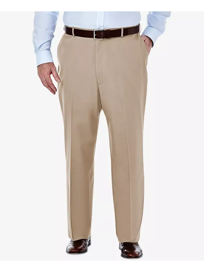 Мужские брюки Big & Tall Premium No Iron Khaki Classic Fit с плоской передней частью и скрытым — 1