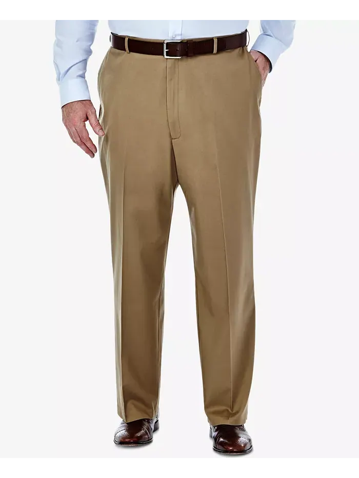 Мужские брюки Big & Tall Premium No Iron Khaki Classic Fit с плоской передней частью и скрытым — 1