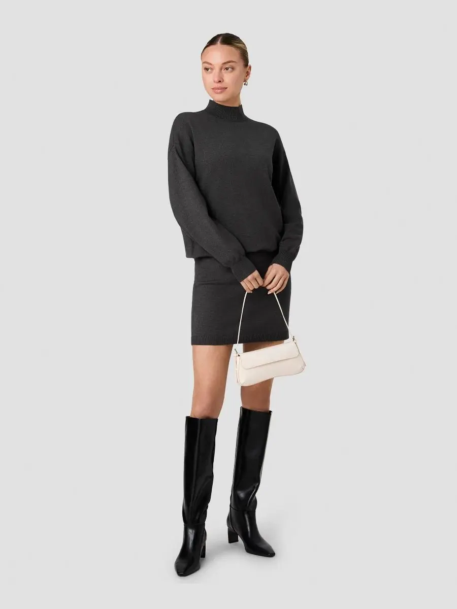 Платье мини с высоким воротом и длинным рукавом, Cosysoft Mock Neck Long-Sleeve Mini Dress French — изображение 2 из 6