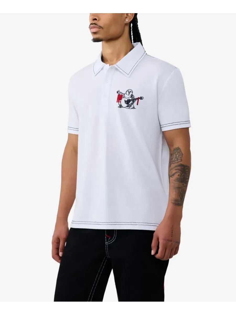 Футболка-поло с принтом Buddha Logo True Religion — изображение 3 из 3, белый