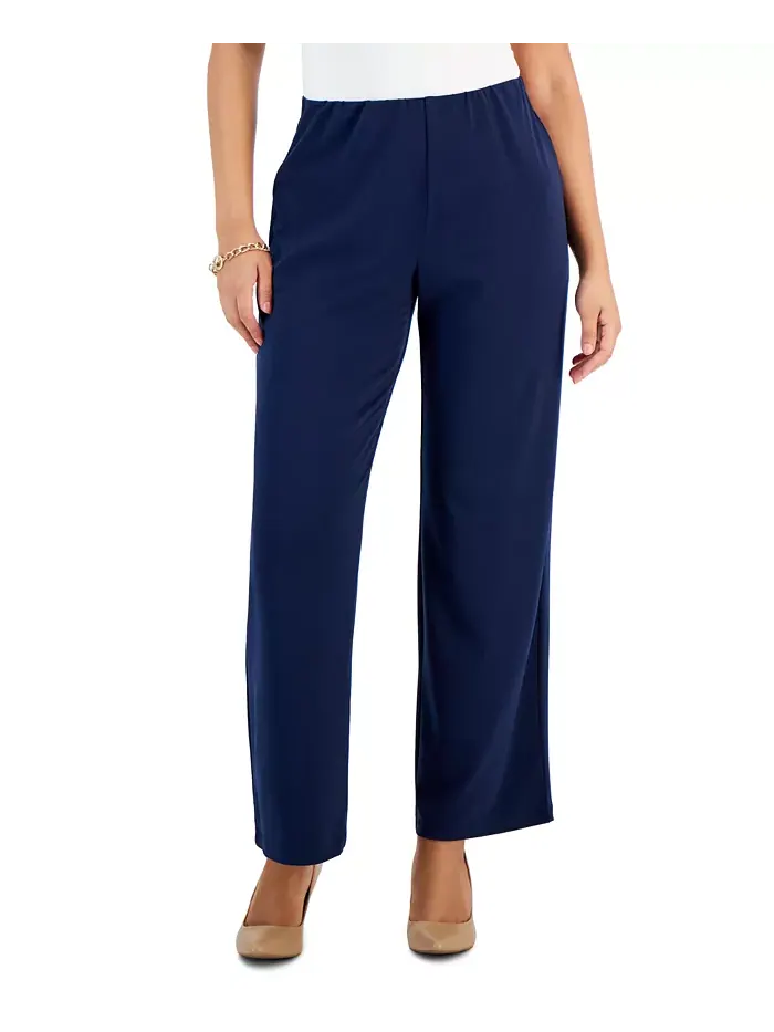 Брюки-кюлоты на резинке Petites Knit Wide-Leg Pull-On Pants, размеры Petite и Petite Short JM — изображение 1 из 7, синий
