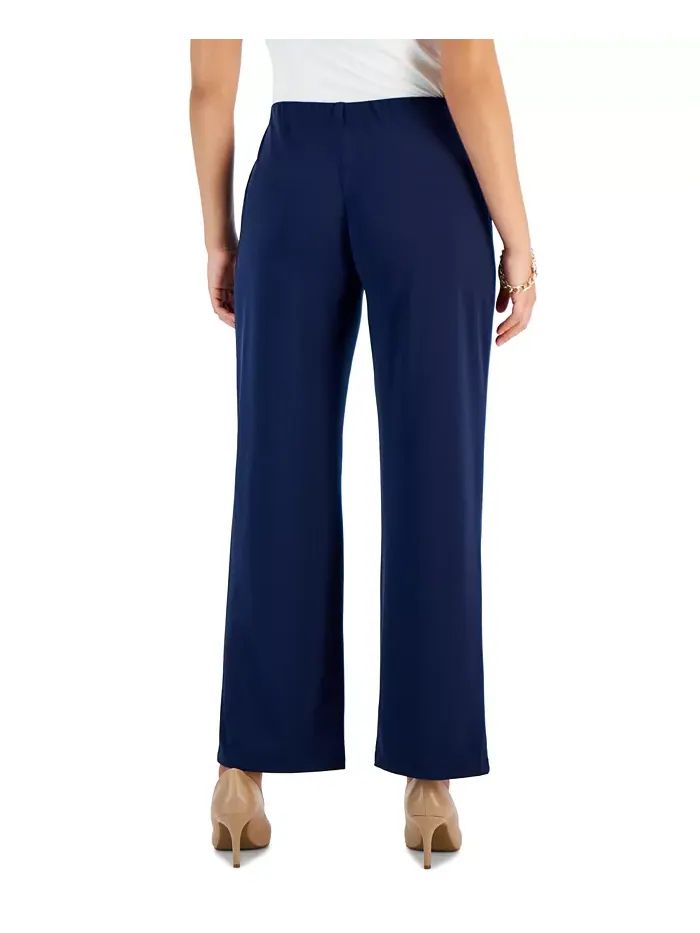 Брюки-кюлоты на резинке Petites Knit Wide-Leg Pull-On Pants, размеры Petite и Petite Short JM — изображение 2 из 7, синий