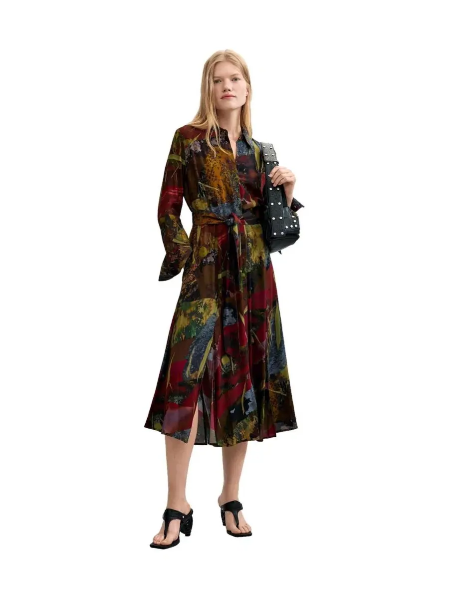 Платье-рубашка миди с поясом Desigual — изображение 2 из 6, зеленый