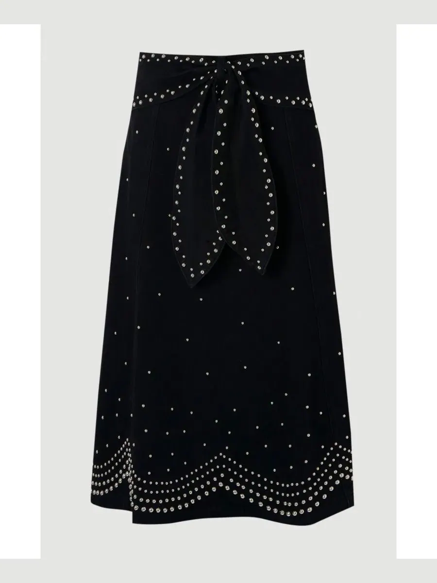 Юбка-миди с поясом и стразами Karen Millen — изображение 4 из 5, черный