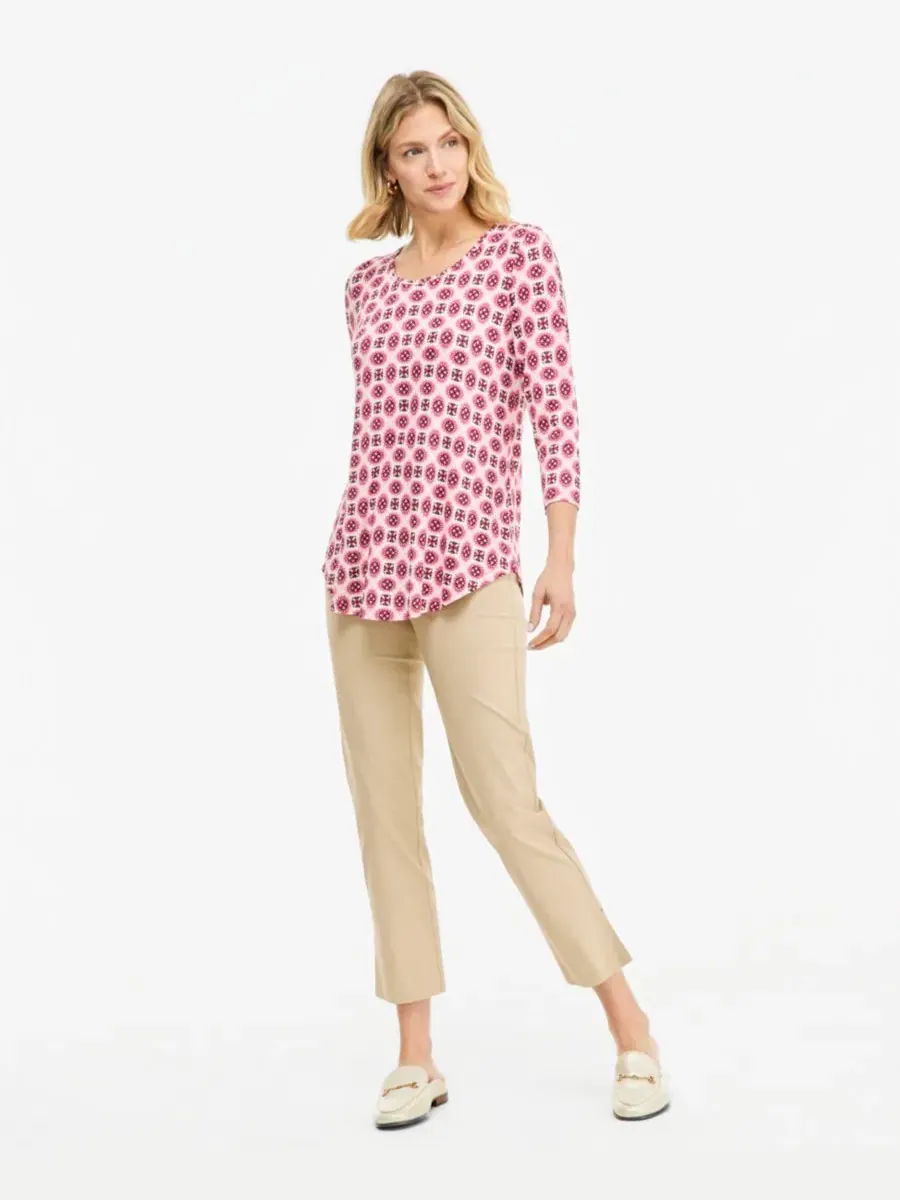Женский топ с принтом, с вырезом-лодочкой и рукавом 3/4 JM Collection, Sweet Cherry — изображение 2 из 4