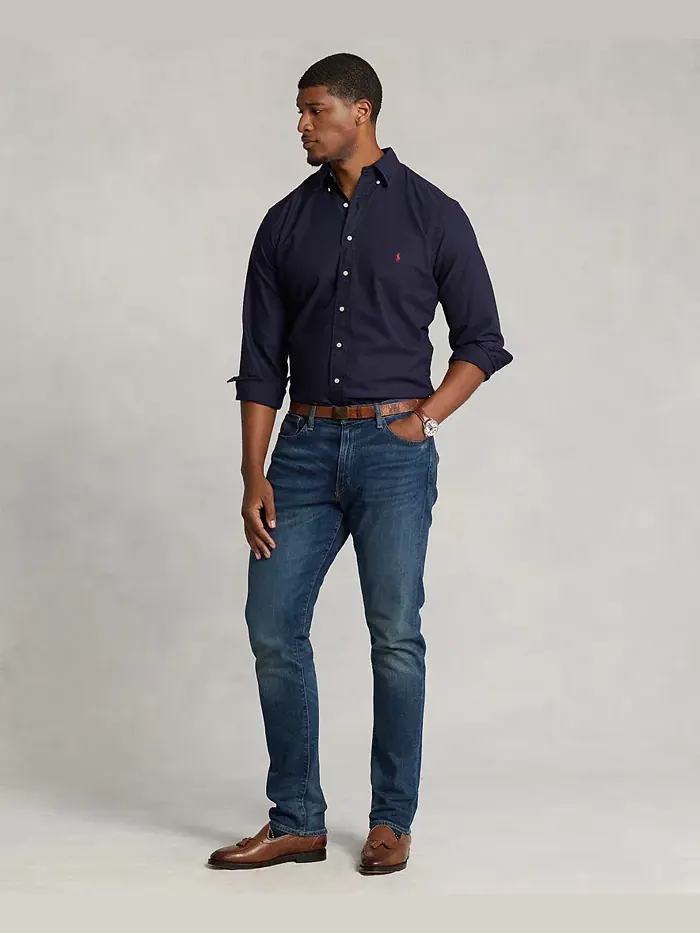 Мужская классическая оксфордская рубашка с длинным рукавом Big & Tall Polo Ralph Lauren — изображение 4 из 7, темно-синий