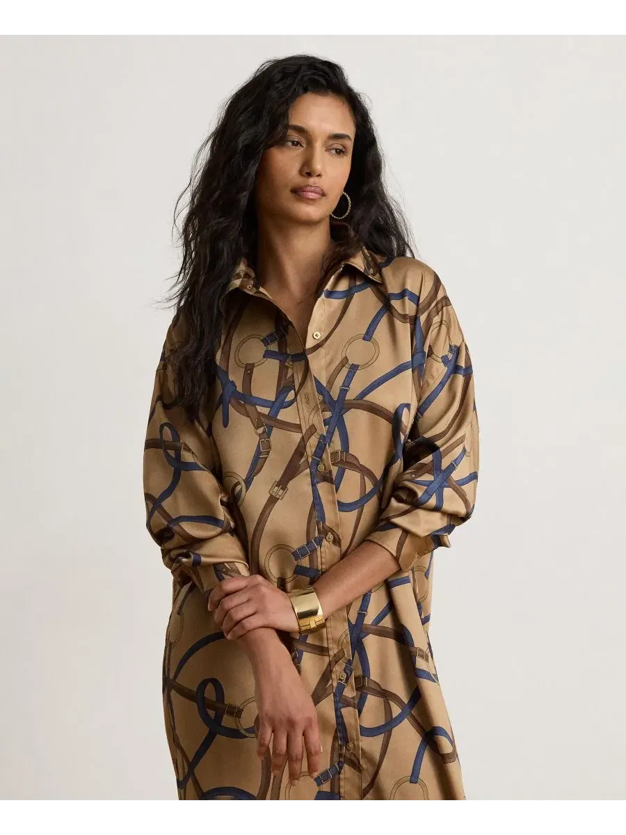 Платье миди с принтом и воротником Belting Print Collared Lauren Ralph Lauren — изображение 3 из 6, мульти
