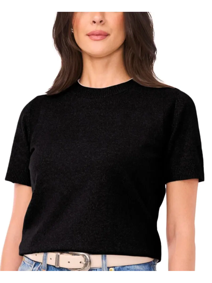 Женский свитер с коротким рукавом и контрастной горловиной, модель Contrast-Neck Short-Sleeve — изображение 1 из 5