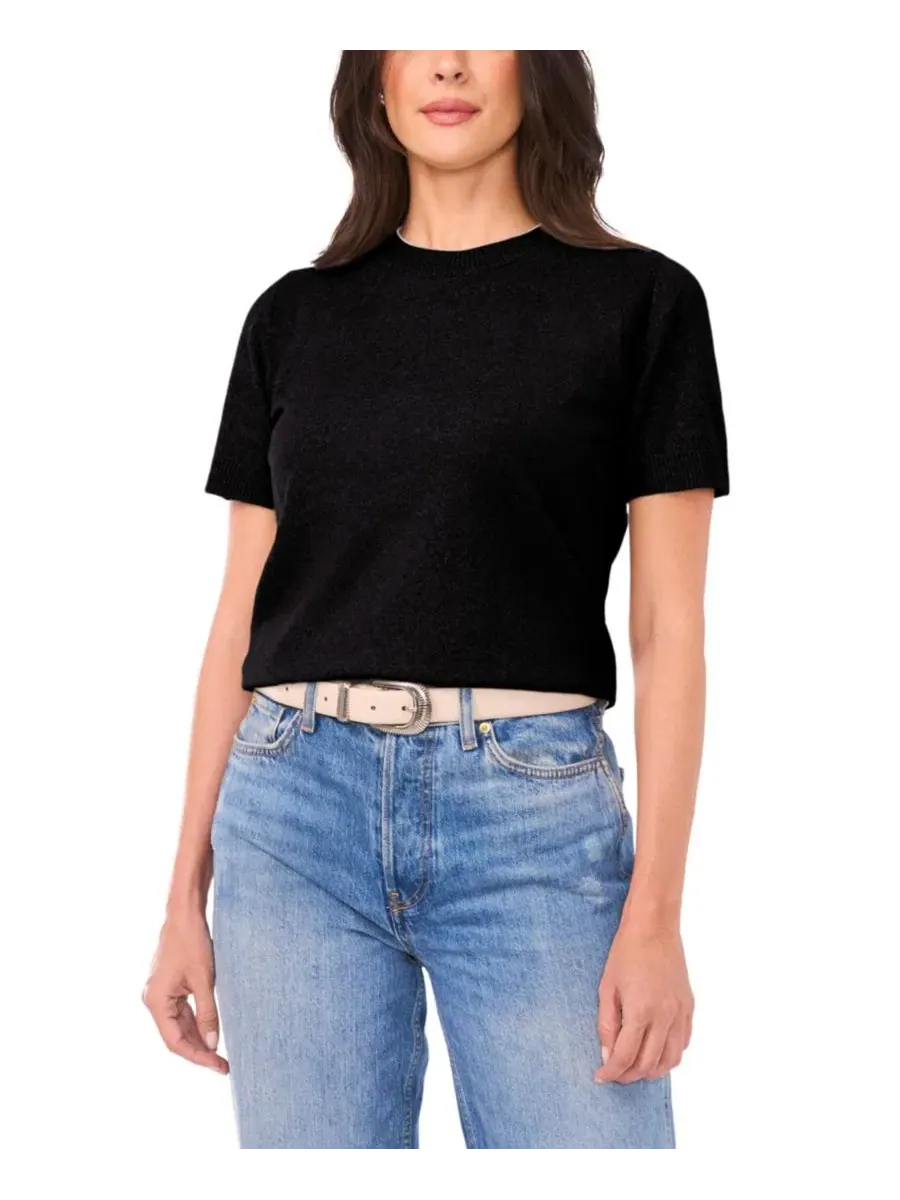 Женский свитер с коротким рукавом и контрастной горловиной, модель Contrast-Neck Short-Sleeve — изображение 3 из 5
