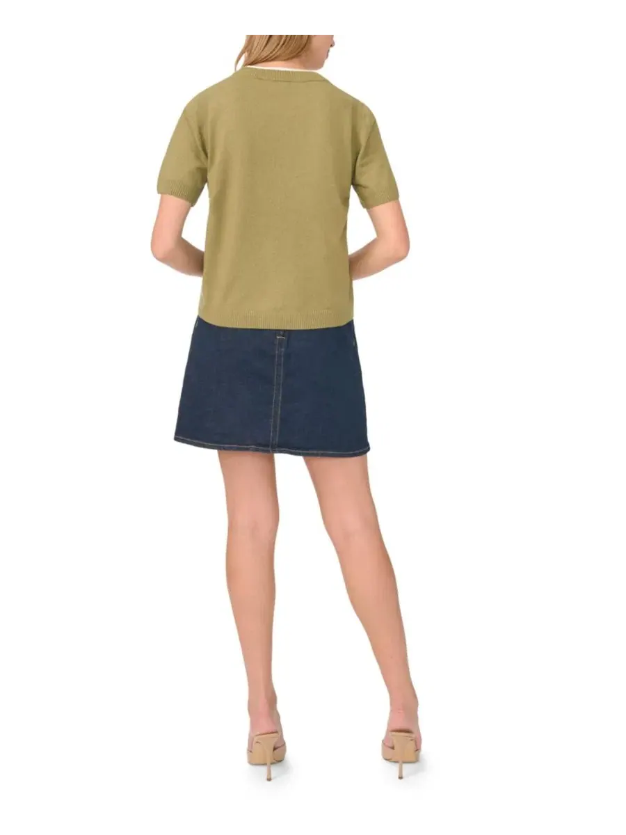 Свитер с контрастным вырезом и коротким рукавом, модель Contrast-Neck Short-Sleeve Vince Camuto — изображение 6 из 6