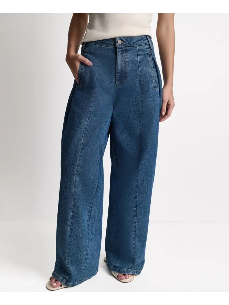 Джинсы свободного кроя с широкой штаниной Seamed Jeans BCBG — изображение 1 из 9, синий