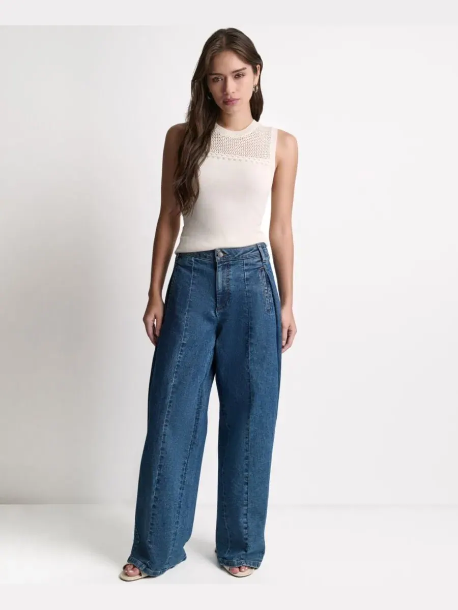 Джинсы свободного кроя с широкой штаниной Seamed Jeans BCBG — изображение 2 из 9, синий