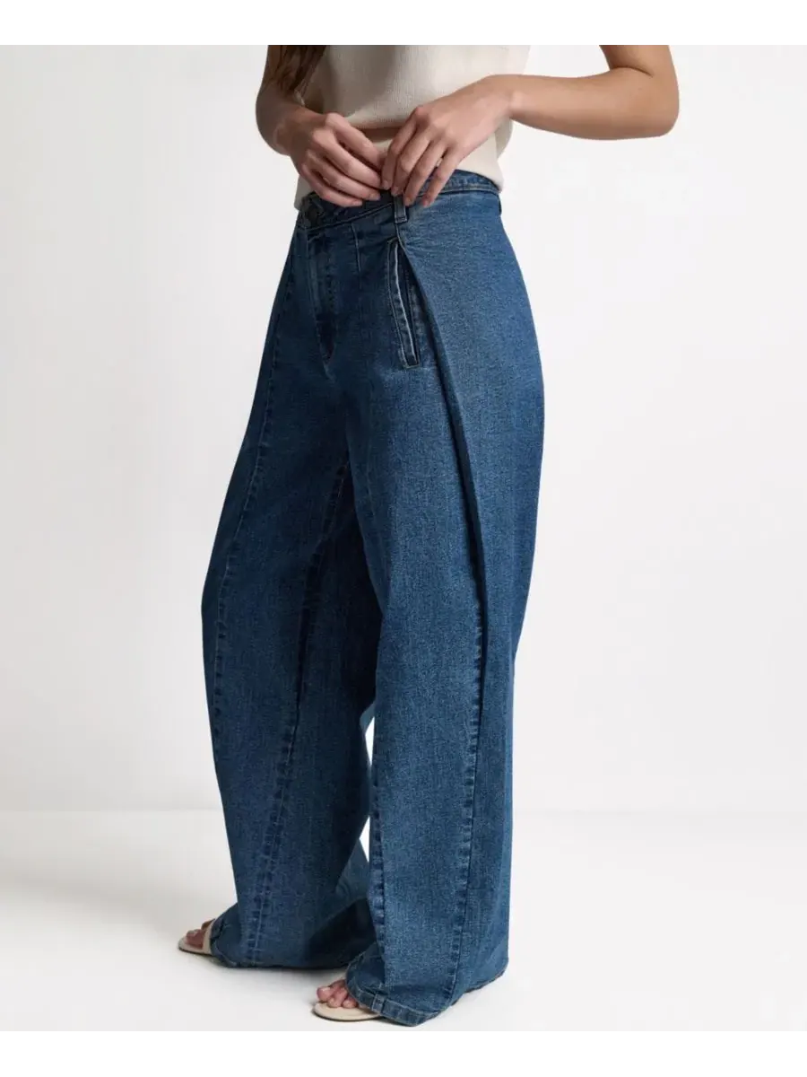 Джинсы свободного кроя с широкой штаниной Seamed Jeans BCBG — изображение 3 из 9, синий
